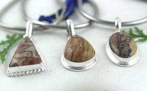 Dije de Plata de Ley 92.5 con Forma Mixta de Jaspe Natural, Diseño de Mariposa y Paisaje, Gema, Joyería para Niños y Mujeres, Grado AAA, Regalo - Product Image 4