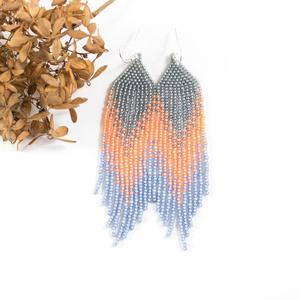 ต่างหูลูกปัด Boho,ต่างหูลูกปัดสีเทาสีส้มสีฟ้า,ต่างหูลูกปัดขอบ - Product Image 1