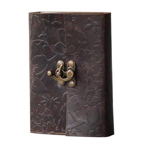 Flor en relieve hecho a mano suave cuero genuino diario solapa Tapa dura A5 cuaderno para papeles en blanco Unisex con latón C-Lock diario - Product Image 2