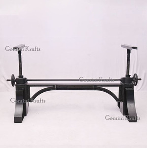 Wood Top Dinning <b>Table</b> Base Leg Bronx <b>Industrial</b> Iron Hand Crank Mechanism Lift Height Adjustable Feature for Solid 75-105 CM - Product Image 5