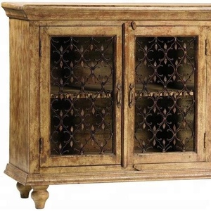 Aparador de Madera de Mango de Estilo Vintage Moderno con Rejillas de Hierro, Aspecto Artesanal, Almacenamiento de Madera Maciza para Comedor, Sala de Estar y Uso en Hoteles - Product Image 1