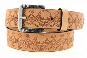 Cinturón de cuero de brida marrón rico abovedado de 1,1/4 "para hombre de moda de EE. UU. con hebilla cuadrada de níquel cepillado y doble bucle - Product Image 3