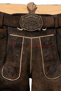 Shorts en cuir suédé marron unisexe, style traditionnel autrichien Trachten Dirndl Lederhosen, brodés, coupe-vent et anti-plis - Product Image 3