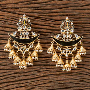 อินโดตะวันตกอินเทรนด์ต่างหูชุบทอง9467สีดำ - Product Image 1