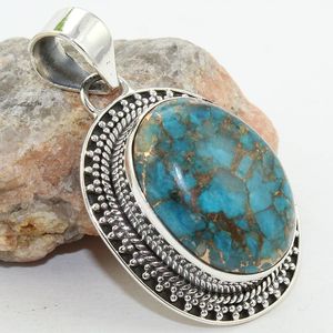 Colgante de Piedra Preciosa Turquesa Azul Clásica, Joyería de Plata de Ley 925 - Product Image 1