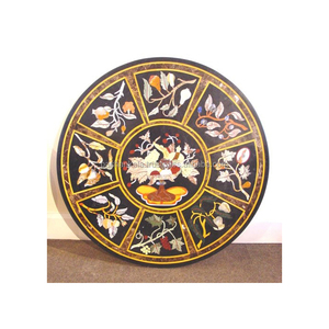 หินอ่อนสีดำฝังหินโบราณโต๊ะกาแฟ - Product Image 1