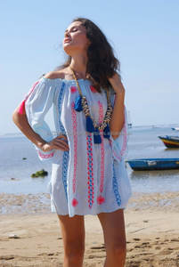 ชุดชายหาดสไตล์เม็กซิกันปักแขนสั้นเสื้อโบฮีเมียนเซ็กซี่ปรับแต่งได้ปรับแต่งได้ไซส์ใหญ่พิเศษได้รับแรงบันดาลใจ - Product Image 2