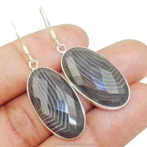 2025 New Arrival 925 Sterling Silver Botswana Agate Gemstone Silver Handmade Earrings <b>Jewelry</b> For Women ODM OEM Supplier - Product Image 1