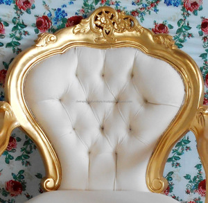 Fauteuil de salon en bois d'acajou avec feuille d'or antique - Product Image 4