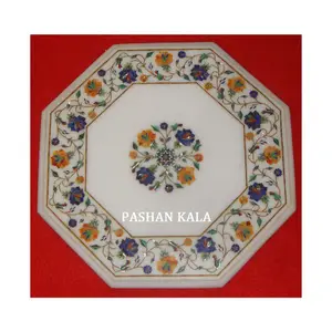 Nouveau design antique avec dernier produit de forme octogonale finition de haute qualité dessus de table en incrustation de marbre blanc pour fabriqué en inde - Product Image 1