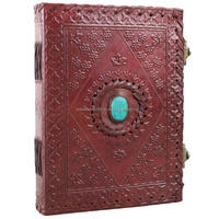 Carnet de notes A5 en cuir véritable vintage, fait main, à feuilles mobiles, avec papier vierge, carnet de croquis, fermoir gaufré pierre lapis, idéal pour offrir