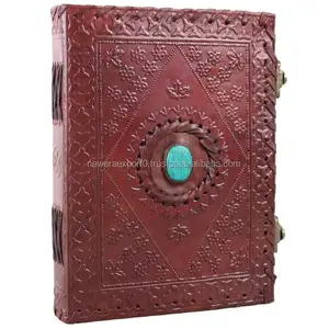 Genuino quaderni di diario in pelle Vintage A5 taccuini di carta bianca fatti a mano con cialco in pietra <span class=keywords><strong>lapis</strong></span> in rilievo per il regalo - Product Image 1