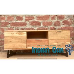 Mueble de TV de madera maciza de Acacia Muebles de sala de estar de estilo industrial con soporte y mesa de TV de madera y hierro - Product Image 1