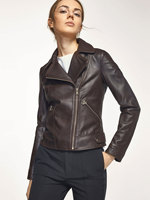Chaqueta de motorista de cuero marrón auténtico para mujer, moda Original, 2022