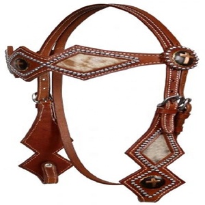 Juego de cuero OEM DD de cabeza de caballo de alta calidad, tachuela de brida occidental hecha a mano con colores de cuero surtidos duraderos - Product Image 1