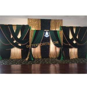 จัดงานแต่งงานต้อนรับตกแต่งเวทีฉากหลังจัดงานแต่งงานม่านฉากหลังสีทองผ้าม่านระยิบระยับสำหรับเหตุการณ์Mehndi - Product Image 1