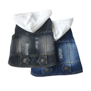 GMTPET Pet pabrik OEM grosir Denim trendi pakaian Jin anjing jaket Aksesori hewan peliharaan kosong Hoodie anjing hitam biru pakaian hewan peliharaan