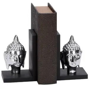 Metal Buddha Dace Bookend With Wooden Base customized logo print for reading room bookends Nautical Gifts Home Decor