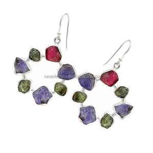 ต่างหูอัญมณีแบบหยาบหลายแบบ925ต่างหูเงินสเตอร์ลิงพร้อมต่างหูแฟชั่นแบบคลาสสิกชุบเงิน - Product Image 2