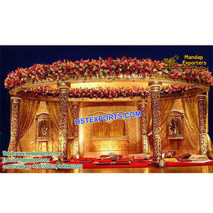 Mandap de fibra redonda para boda, conjunto de mandados dorados de diseño novedoso para boda india de EE. UU. - Product Image 1