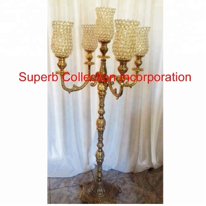 <b>Gold</b> Crystal Chimney Five Arms <b>Candelabra</b> Available on Sale - Product Image 2