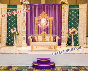 Juego de sofá de madera de teca de diseño moderno para escenario de celebración de boda muebles de escenario Walima recién decorados - Product Image 5