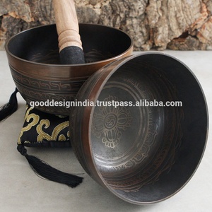 Cuenco para cantar tallado en relieve, Mantra, cuenco tibetano para cantar, cojín y Mazo de cuero para meditación o curación - Product Image 1