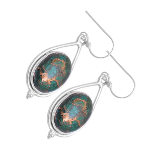 Green Copper Turquoise Oval Cab 925 <b>Sterling</b> <b>Silver</b> Hook <b>Dangle</b> <b>Earrings</b> Jewelry Fancy Romantic <b>Earring</b> for Wedding, Anniversary - Product Image 2