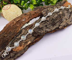 Custom Jewelry Blue Sheen <b>rainbow</b> Moonstone <b>Bracelet</b> Indian Silver Jewelry Exporter 925 Silver <b>Bracelet</b> Jewelry - Product Image 1