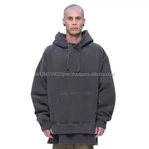 Sweat-shirt à capuche en molleton de coton surdimensionné à épaules tombantes pour hommes, sweat-shirt en gros lavé en tissu personnalisé pour garçons - Product Image 1