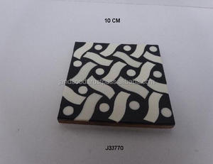 Haute Qualité Noir Et Blanc Incrustation Répéter Motif Coaster À La Main Coaster Décoratif Os incrustation Coaster dans le prix de gros - Product Image 2