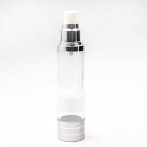 可回收化妆品霜乳液瓶无气泵塑料瓶，带喷雾银白色50毫升丝网印刷泵喷雾器