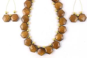 Tigre jaune naturel pierres précieuses à facettes en forme d'hexagone Briolette perles avec boucle d'oreille collier femmes cadeau mignon - Product Image 3