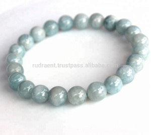 Aigue-Marine naturelle Pierres Précieuses Perles Premium Bracelet Extensible - Product Image 4