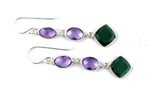 Émeraude améthyste Hydro Mix forme fait à la main argent Dangle argent plaqué argent 925 forme de luxe boucles d'oreilles cadeau - Product Image 4