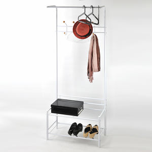 Modern 2-Tier Metal <b>Shoe</b> <b>Rack</b> with Convertible 8 Hooks Clothes Hanger for Home or Hotel Living Room Furniture or Entryway Use - Product Image 2