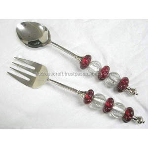 ชุดตักสลัดด้ามจับลูกปัดแก้วสีเงิน ดีไซน์ใหม่ ผลิตจากสแตนเลส เป็นมิตรกับสิ่งแวดล้อม ล้างในเครื่องล้างจานได้ อุปกรณ์ครัว - Product Image 1