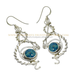 Offre Spéciale 925 Sterling Silver Fine Jewelry fait à la main plaqué or naturel chrysocolle pierres précieuses boucles d'oreilles Style Vintage mariage - Product Image 2