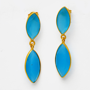 Boucles d'oreilles pendantes en chalcédoine aqua, serties de pierres précieuses, solides et élégantes, pour femmes, fabrication en gros - Product Image 1
