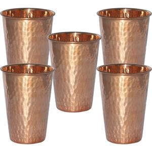 Juego de 5. Vaso de vidrio y agua de cobre, acabado de pulido de cobre, forma redonda - Product Image 1