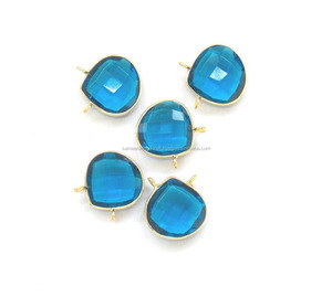 Blue Quartz Gemstone Jewelry Findings Gold Plated <b>Heart</b> Shape Double Bail Faceted Handmade Bezel Connector Jewelry Components - Product Image 4