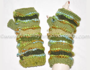 Multi Color Lining Hand Knitted Wool Fingerless Hand Warmers - Product Image 2