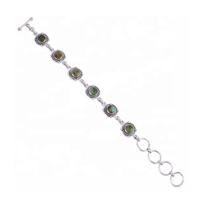 กำไลข้อมือ925สีเงินสเตอร์ลิงสไตล์วินเทจทำด้วยมืออัญมณีสีเทอร์ควอยส์หายากโรเดียมชุบ - Product Image 1