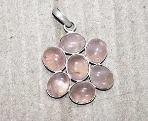 งดงาม A + ธรรมชาติโรสควอตซ์อัญมณี 925 จี้เงินสเตอร์ลิง 2 นิ้วเครื่องประดับยาวขายส่งราคา - Product Image 4