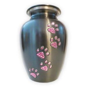 Nuevas Urnas Funerarias Clásicas Premium para Mascotas, Color Rojo Conmemorativo con Huella de Pata Blanca como la Nieve, para Cenizas Funerarias, Metal Latón/Aluminio - Product Image 2