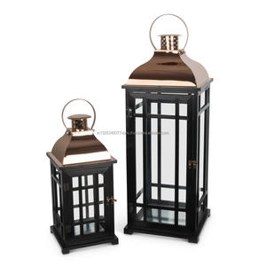 Wooden Hurricane <b>Lantern</b> With Silver Metal Handle - Product Image 2