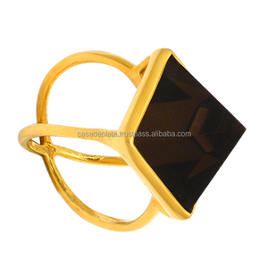 แหวนเงินสเตอร์ลิง925คลาสสิกอัญมณีควอตซ์สโมควอทซ์แท้เครื่องประดับทำด้วยมือชุบทองทันสมัยของขวัญสำหรับงานแต่งงาน - Product Image 4