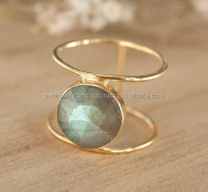 Labradorita anillo de piedras preciosas-chapado en oro dos banda anillo de piedras preciosas - Product Image 1