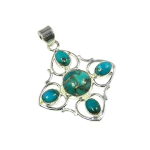 Sólido 925 plata esterlina verde cobre turquesa piedra preciosa colgante joyería fina colgantes y dijes para regalo de moda Unisex joyería - Product Image 1