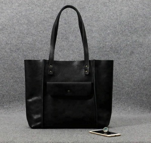 Bolso de mano de cuero, hecho a mano, grande, Bolso Negro, AM-0049 - Product Image 1